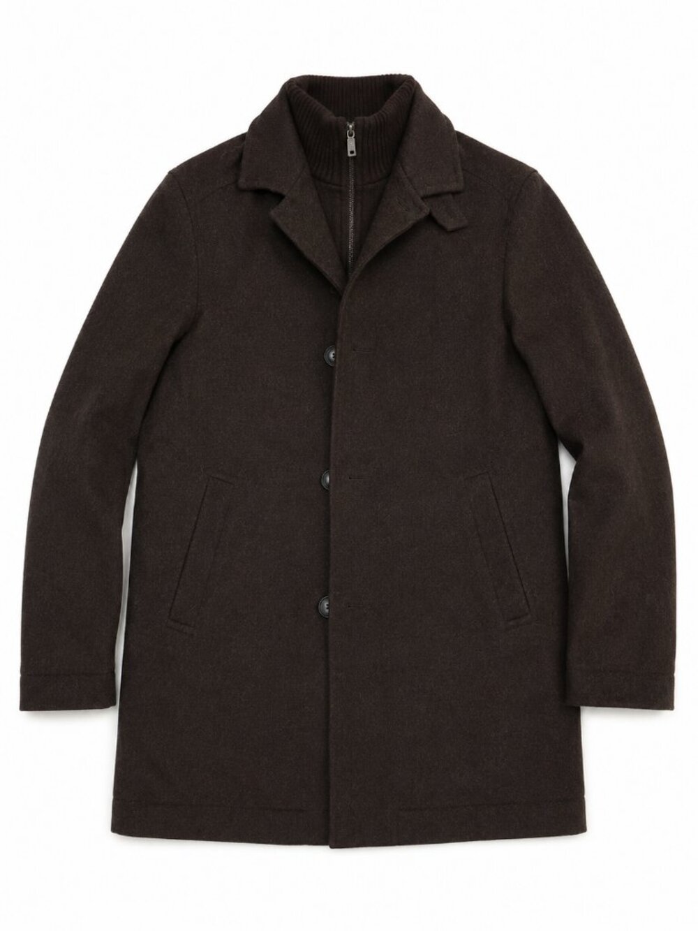Hugo Boss Cashmere Wool Overcoat Zip Bib Brown Mens L EU 52 Poland - Picture 2 of 14